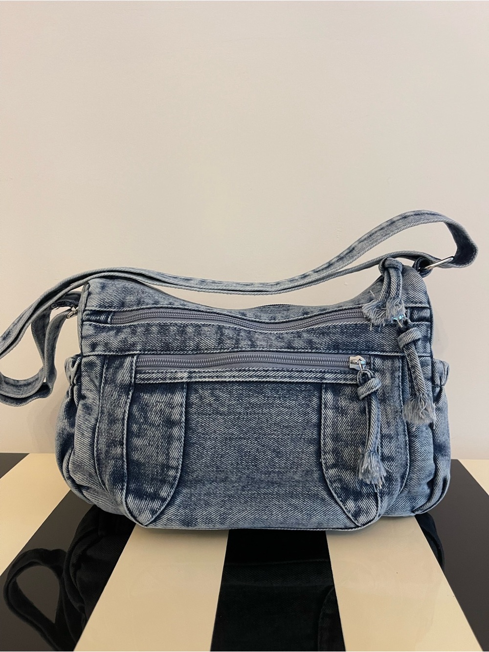 Washed Blue Denim Crossbody Bag